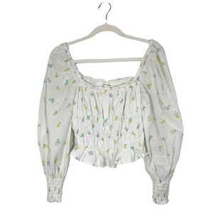 For Love & Lemons Azalea Eyelet Floral Smocked Cropped Puff Sleeve‎ Blouse Top M